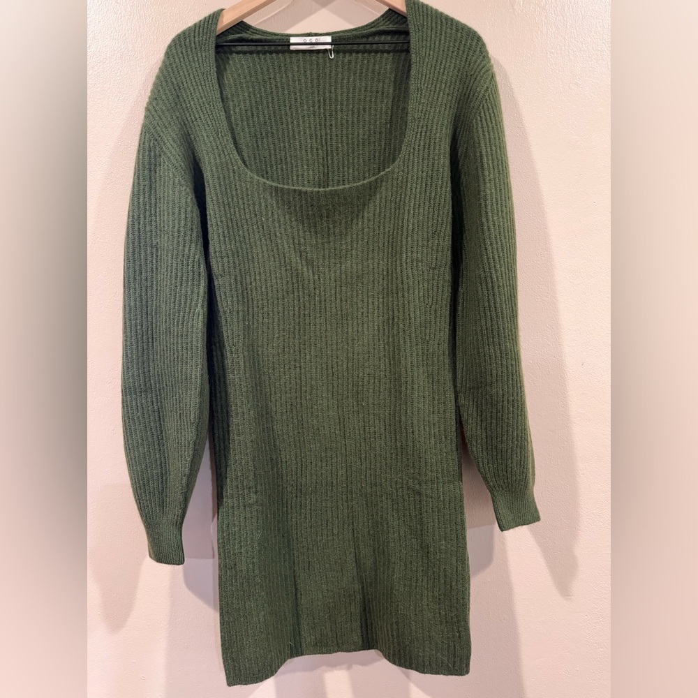 OGD Wool Blend with Cashmere Tunic NWOT Women's Green Ribbed Sweater Large